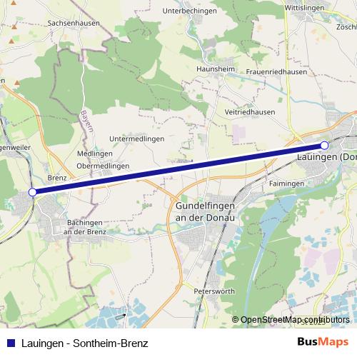 Lauingen - Sontheim-Brenz rail Line Map