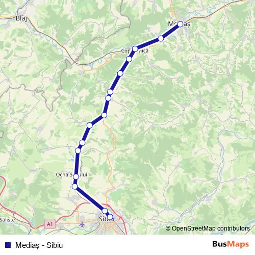 Mediaş - Sibiu rail Line Map