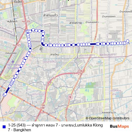 1-25 (543) bus Line Map
