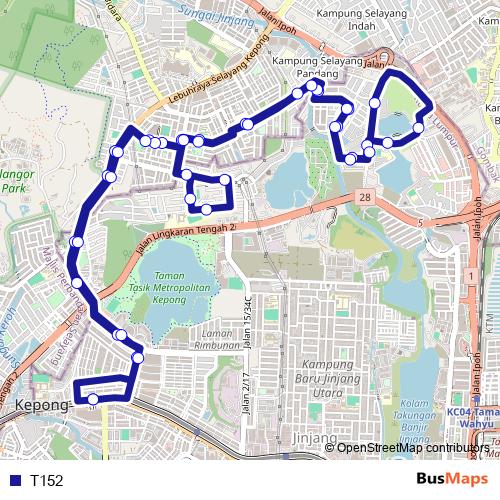 T152 bus Line Map