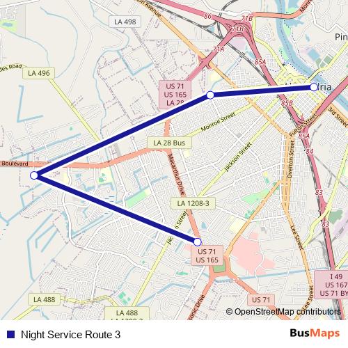 Night Service Route 3 bus Line Map