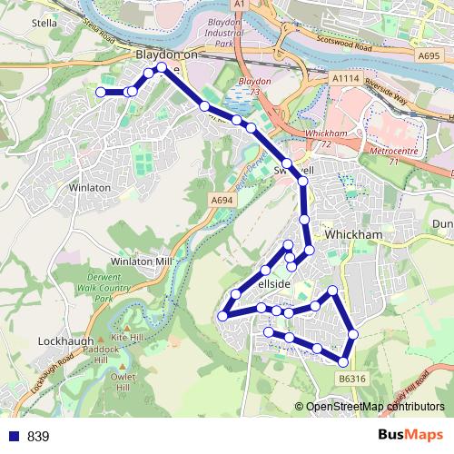 839 bus Line Map