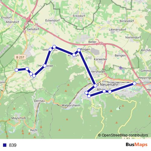 839 bus Line Map