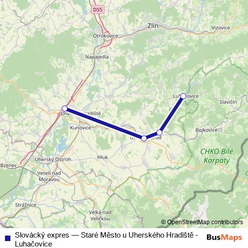 Slovácký expres rail Line Map