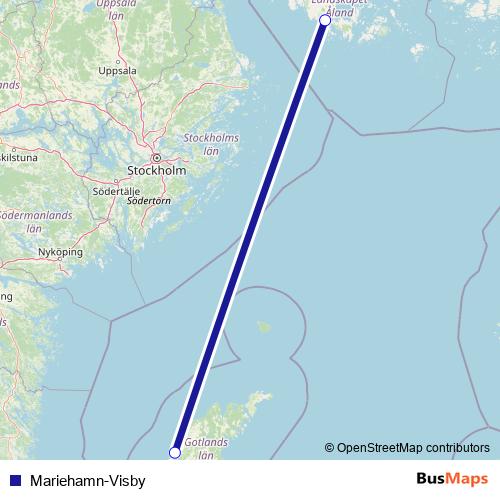 Mariehamn-Visby ferry Line Map