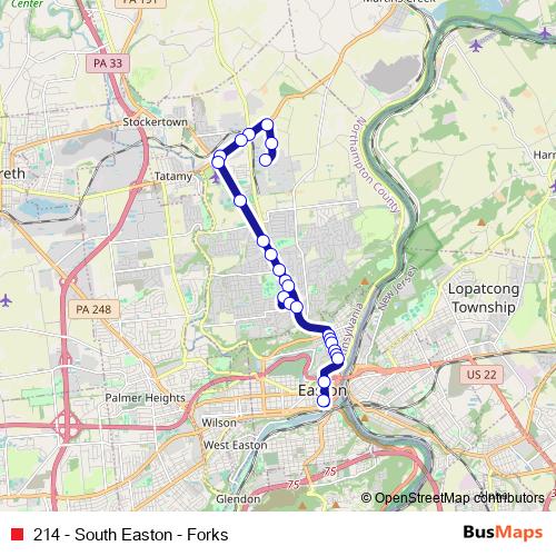 214 - South Easton - Forks bus Line Map