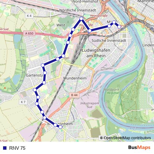RNV 75 bus Line Map