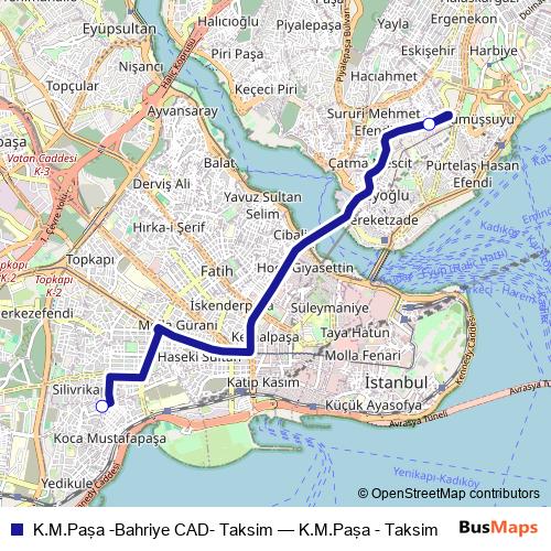 K.M.Paşa -Bahriye CAD- Taksim bus Line Map