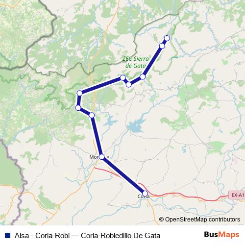 Alsa - Coria-Robl bus Line Map
