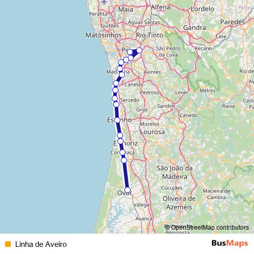 Linha de Aveiro rail Line Map