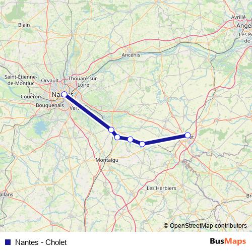 Nantes - Cholet rail Line Map