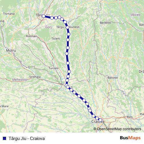 Târgu Jiu - Craiova rail Line Map