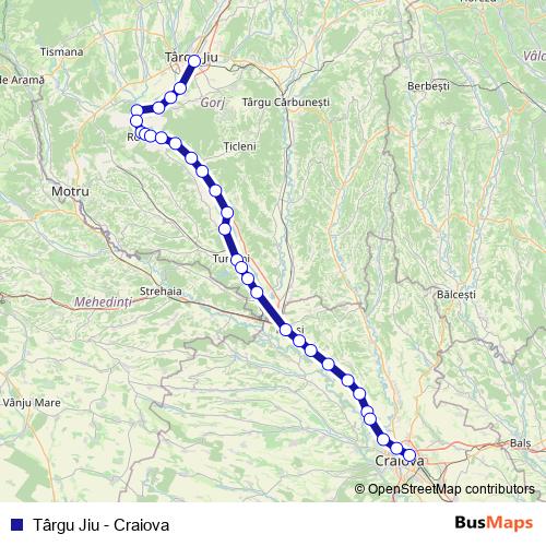 Târgu Jiu - Craiova rail Line Map