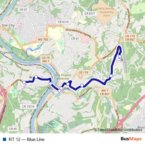 RT 12 bus Line Map