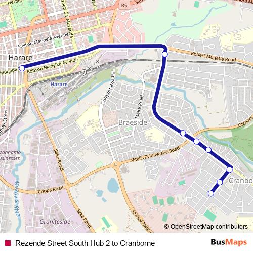 Rezende Street South Hub 2 to Cranborne bus Line Map