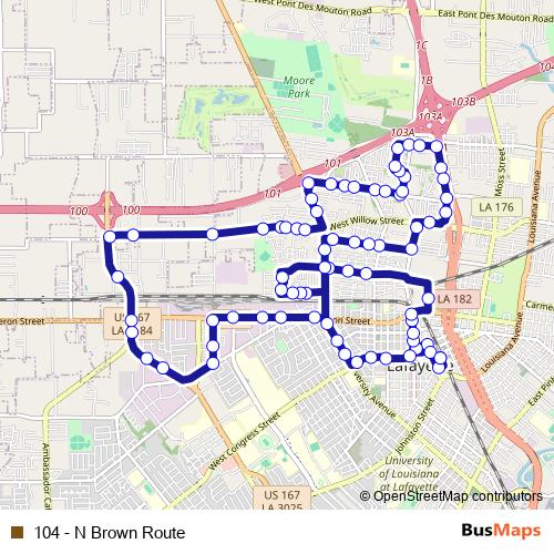 104 - N Brown Route bus Line Map
