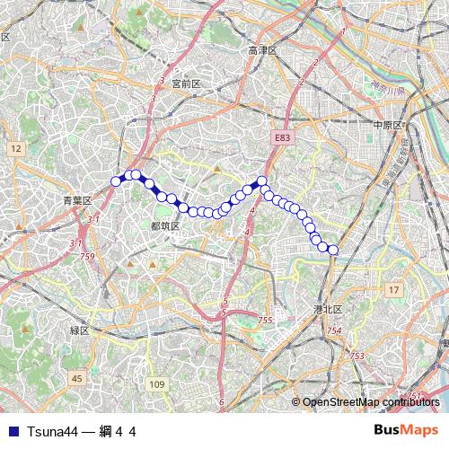 Tsuna44 bus Line Map