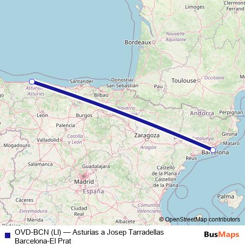 OVD-BCN (Ll) air Line Map