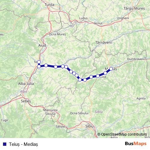 Teiuş - Mediaş rail Line Map