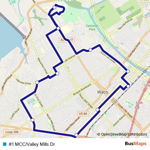 #1 MCC/Valley Mills Dr bus Line Map