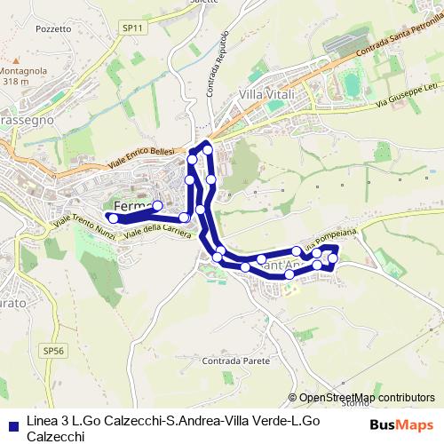 Linea 3 L.Go Calzecchi-S.Andrea-Villa Verde-L.Go Calzecchi bus Line Map