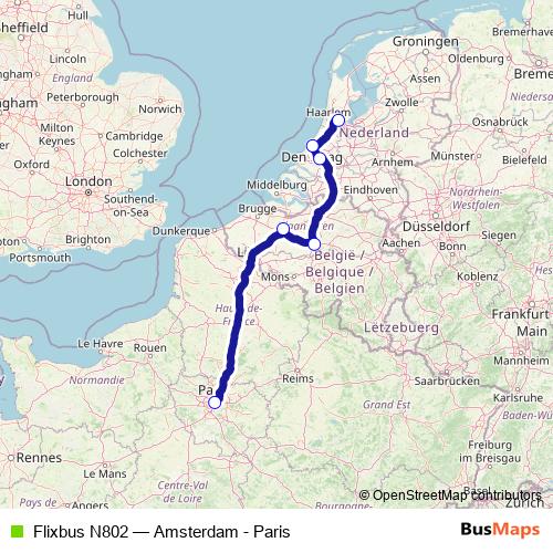 Flixbus N802 bus Line Map