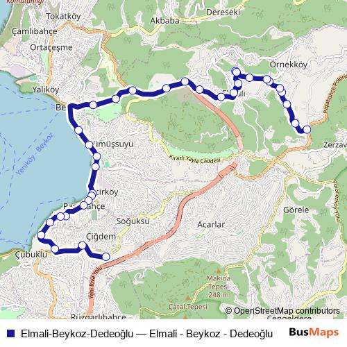 Elmali-Beykoz-Dedeoğlu bus Line Map