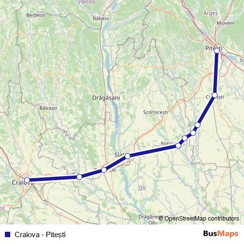 Craiova - Piteşti rail Line Map