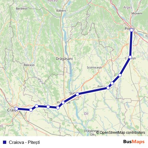 Craiova - Piteşti rail Line Map