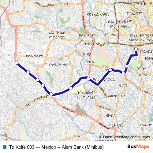 Tx Kolfe 003 bus Line Map