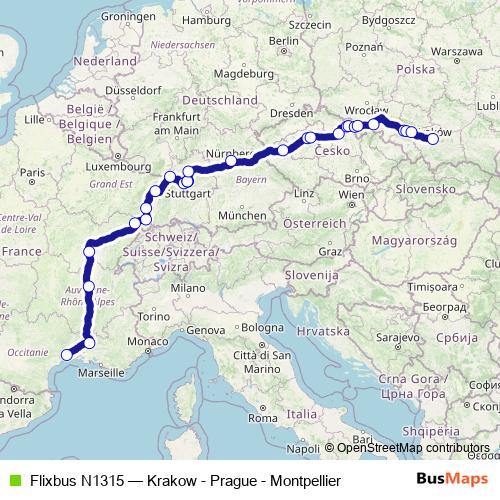 Flixbus N1315 bus Line Map