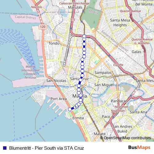 Blumentritt - Pier South via STA Cruz bus Line Map