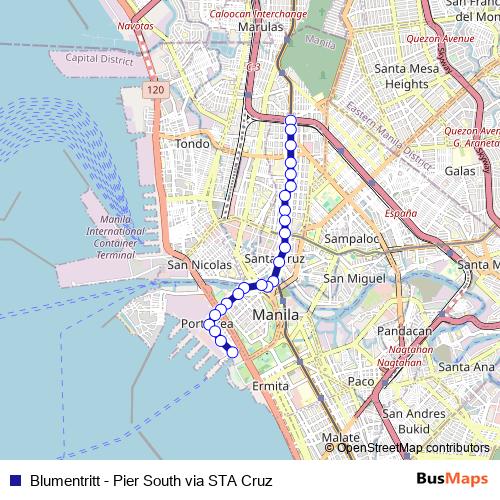 Blumentritt - Pier South via STA Cruz bus Line Map