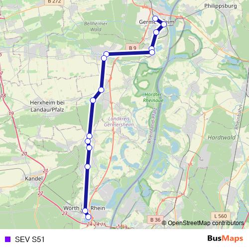SEV S51 bus Line Map