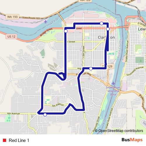 Red Line 1 bus Line Map