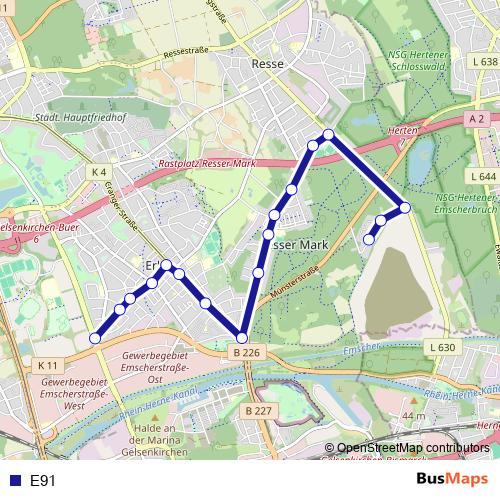 E91 bus Line Map