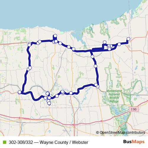 302-308/332 bus Line Map