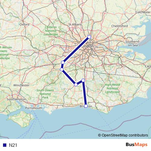 N21 bus Line Map