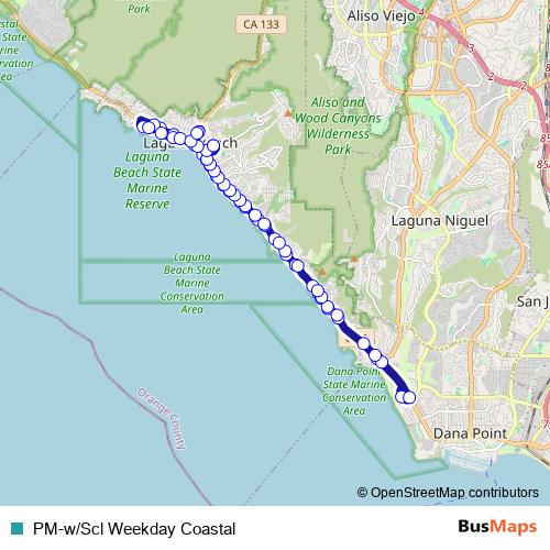 PM-w/Scl Weekday Coastal bus Line Map