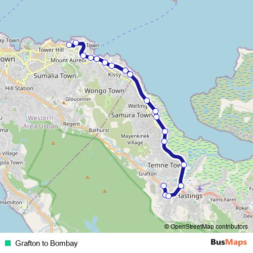 Grafton to Bombay bus Line Map