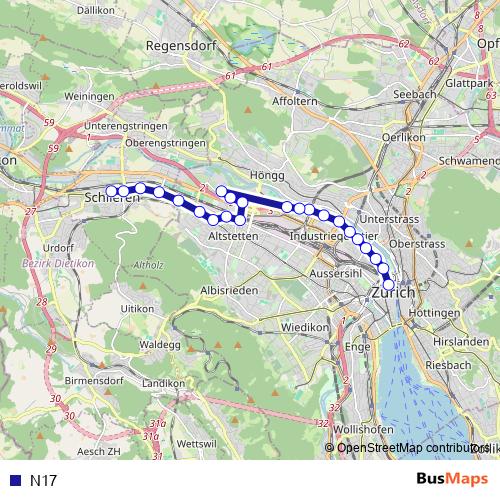 N17 bus Line Map