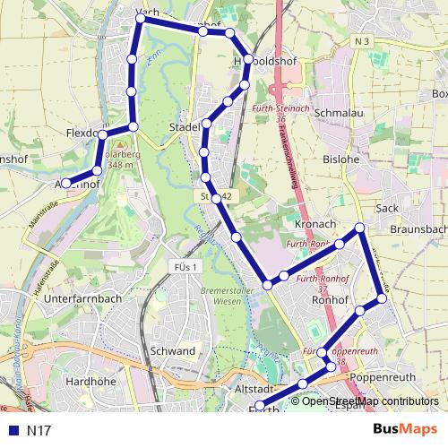 N17 bus Line Map