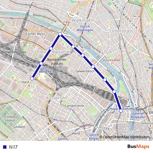 N17 bus Line Map