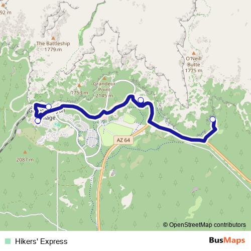Hikers' Express bus Line Map