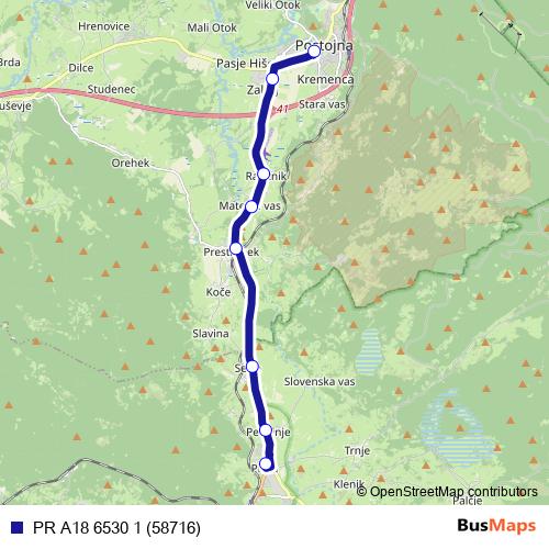 PR A18 6530 1 (58716) bus Line Map