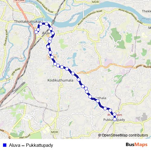 Aluva ↔ Pukkattupady bus Line Map