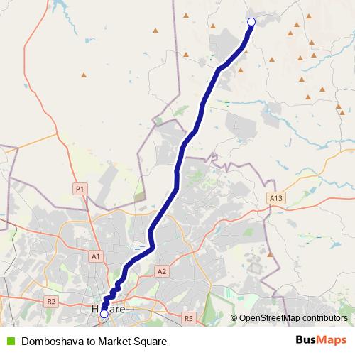Domboshava to Market Square bus Line Map