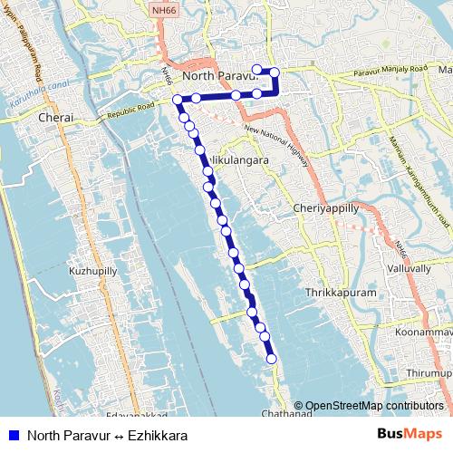 North Paravur ↔ Ezhikkara bus Line Map