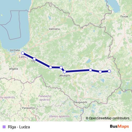 Rīga - Ludza rail Line Map