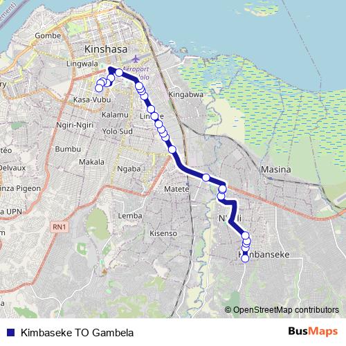 Kimbaseke TO Gambela bus Line Map